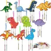 Juego de campanas de viento de dinosaurio para niños, campanas de viento de dinosaurio DIY de madera pintada, manualidades en madera adecuadas para decoración del hogar
