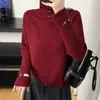 Suéter de punto simple estilo coreano para el otoño-invierno 2026, nuevo, de cuello alto, abotonado, para mujer
