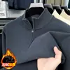 Suéter grueso de punto para hombre, estilo nuevo de invierno, cálido y simple, con media cremallera y forro de polar, venta al por mayor desde el fabricante