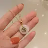 Cadena de Oro Laminado que No se Desvanece Jade Natural Carácter "Fu" Colgante Hebilla de la Paz Collar Clavícula para Mejorar la Fortuna