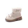 Botas de Algodón para Niñas 2025 Invierno Nuevo Estilo Coreano Doble Moño de Niña Pequeña Terciopelo Cálido Botas de Princesa Botas de Media Caña