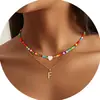 Collar de Cadena de Clavícula en Capas con Colgante de 26 Letras Transfronterizo Nuevo Europeo y Americano, Piedra Natural, Corazón, Combinación de Colores Dopamina, con Cuentas