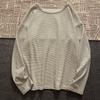 003# [Foto real] Camiseta listrada de manga comprida feminina outono e inverno gola redonda solta estilo coreano peça única interna entrega comércio exterior