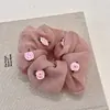 Acessório de Laço de Cabelo Plissado de Rosa de Alta Qualidade com uma Vibe de Verão, Scrunchie Floral de Gaze Elegante e Sofisticado para Mulheres