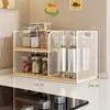 Prateleira de temperos de cozinha multicamadas para uso doméstico, cesta de armazenamento multifuncional para bancada para óleo, sal, molho e vinagre