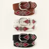 Cinto de Couro com Pedrarias Estampa de Cobra Personalizável Nova Moda para Mulheres Cinturão Retro Europeu e Americano Fivela de Pino Inlaid para Mulheres