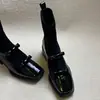 Novedad Otoño e Invierno 2026 Estilo Francés Punta Cuadrada Lazada Empalme Elástico Ajustados Botines Botines de Tacón Grueso Botines Tipo Calcetín