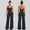 Conjunto de ropa de yoga transfronterizo con top deportivo de cuello halter, conjunto de pantalones anchos de secado rápido para deportes al aire libre, fitness para mujer