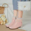 Botines Dulces con Volantes Botas de Cuero de Princesa Cremallera Lateral Botas Martin Tacón Bajo Zapatos de Mujer Talla 28-43 Botas para Padres e Hijos
