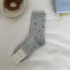 Calcetines Peiqiao Estilo Coreano con Lazo Floral de Media Pantorrilla Calcetines Cuadros Dulces y Femeninos con Volantes Calcetas Zhuji de Algodón Puro Sin Costuras Venta al por Mayor