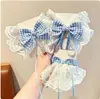 Presilha de Cabelo Infantil com Laço de Renda Xadrez Azul e Branco Estilo Princesa Presilha de Cabelo com Fita na Parte de Trás da Cabeça Super Fada Presilha de Cabelo Acessórios de Cabelo