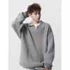 Suéter de Tricô Pulôver Casual Solto Pesado Cor Sólida Versátil Estilo Simples Gola Lapela Masculino Marca da Moda Outono/Inverno 2026