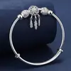 Pulseira Apanhador de Sonhos Feminina Cobre Branco Banhado a Prata Jovem Pulseira Sólida Elegante Franja de Pena Pulseira Aberta Push-Pull