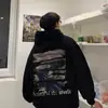Moletom Oversize High Street Masculino com Capuz Marrom Moderno Americano Outono e Inverno Retrô Veludo Espessado Solto Jaqueta