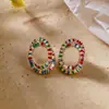 Brincos Ovais de Zircônia Irregular Totalmente Cravejados de Strass Super Brilhantes Moda Europeia Americana Brincos de Tarraxa de Luxo Leve Joia de Orelha Exquisita Versátil e de Alto Padrão