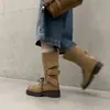 Botas Martin Estilo Dulce Fresco Hebilla Parte Superior Gamuza 2026 Suela Gruesa Tacón Medio Robusto Piel Genuina Con Cordones Caña Media Mujer 42