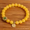 Pulseira Original de Ágata Amarela Amarelo Óleo de Galinha Círculo Único para Mulheres, Estilo Vintage, Design Artístico, Modelo Novo com Pingente de Sorte