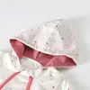 Nuevo mameluco de bebé de otoño, mameluco con capucha de lunares y lazo para niñas, diseño de dibujos animados para salidas