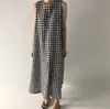 Falda Larga de Cuadros Coreana 2026 con Dobladillo Ancho, Vestido Camiseta Holgado sin Mangas por Encima de la Rodilla