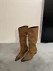 Menina Nômade! Botas de cowboy western estilo deserto para mulheres, com acabamento desgastado, bico fino e design franzido e desfiado, perfeitas para o inverno e como botas de cano alto