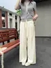Jeans Blancos de Tencel para Mujer Verano Delgados Holgados Pierna Recta Pantalones Yamamoto Pequeños Sueltos Pantalones de Pierna Ancha