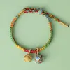 Pulsera Trenzada Multicolor Estilo Nacional con Colgante de Aleación Esmaltada, Ajustable, Accesorio de Mano Estilo Nacional de Paz y Buena Suerte