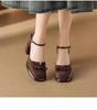 Zapatos Mary Jane Retro Franceses con Lazo, Plataforma Impermeable, Hebilla de Una Línea, Tacón Grueso, Tacones Altos, Punta Hueca para Mujer
