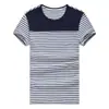 Camiseta de Verano para Hombre Simple y Elegante de Cuello Redondo y Manga Corta de Algodón Puro Amigable con la Piel Rayada con Bloques de Color Ligera Transpirable Camiseta Corta para Hombre