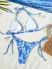 Bikini de Dos Piezas Estilo Nuevo Transfronterizo Europeo y Americano Aliexpress Triángulo Estampado Sexy Bikini Traje de Baño Espalda Descubierta