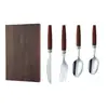 Conjunto de Talheres de Aço Inoxidável 304 em Caixa, Conjunto de Faca, Garfo e Colher Estilo Ocidental com Cabos de Madeira Sapele, Garfo, Faca de Churrasco, Colher de Sobremesa