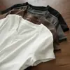 Ecosil Fibra de Madeira Feminina Gola V Hot Girl Manga Curta Ombro Caído Camiseta Cor Sólida Top Roupas Femininas de Verão