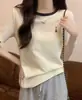 Camiseta Casual de Manga Curta com Gola Redonda e Estampa Chique para Todas as Ocasiões Feminina Slim Fit Top de Tricô para Ombros