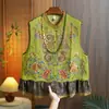 Jaqueta colete vintage de inspiração étnica estilo chinês novo, com bordado pesado modificado, para mães, com qualidade garantida e efeito rejuvenescedor.