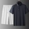 Traje Deportivo Casual para Hombre 2026 Nuevo Estilo de Verano para Hombre Lujo Ligero Holgado Talla Grande Transpirable Camisa Polo de Manga Corta de Seda de Hielo