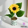 Girasol de Cabeza Única Flor Artificial, Flor Falsa, Planta Verde Decoración en Maceta, Adorno Pequeño para Interior Sala de Estar, Mesa de Comedor, Decoración de Mirador