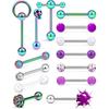 Conjunto de 14 peças de piercing de língua de aço inoxidável Amazon Hot Straight Rod Mixed 4 cores opcionais Anel de língua Piercing Joias para venda rápida