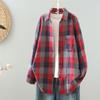 Foto real 2024 Primavera y Otoño Nuevo Retro Artístico Doble capa Hilo de algodón Camisa a cuadros Manga larga Combinable Camisa a cuadros