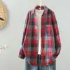 Toma real de la nueva camisa versátil de manga larga a cuadros de gasa de algodón de doble capa, estilo vintage artístico, para mujer, temporada primavera/otoño 2026