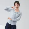 Ropa de Danza Clásica para Mujer, Nuevo Top de Lino con Cordones Ajustado de Manga Larga para Entrenamiento y Práctica Diaria de Adultos
