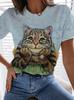 2023 Verão Amazon AliExpress desejo cross-border popular casual gatinho impresso manga curta gola redonda camiseta