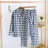 Pijama de mujer de algodón de doble capa de gasa de manga larga de primavera y verano fino para el hogar pareja a cuadros traje japonés simple para hombre