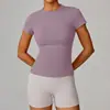 Roupa Fitness Lisa Clássica Emagrecedora Secagem Rápida Absorção de Umidade Top Esportivo Roupa de Yoga Feminina Camiseta de Manga Curta