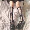 Calcetines de encaje blanco para mujer, de verano, de tubo medio, con encaje, calados, de pierna hueca, de rejilla fina, con lazo