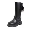 Botas Altas Largas de Niña con Lazo de Mariposa 2026 Otoño/Invierno Nuevo Estilo Botas Altas Largas para Niña Botas de Princesa Botas Altas de Cuero Negro con Felpa
