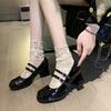 Zapatos Mary Jane de tacón alto estilo francés Hada 2023 primavera nuevos retro tacón medio grueso Zapatos JK para mujer Lolita negros de una sola capa