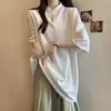 Roupa Feminina Plus Size com Botão Estilo Chinês Tradicional, Gola Meio Aberta, Nova Primavera/Verão, Caimento Solto, Emagrecimento, Camiseta Versátil de Manga Curta