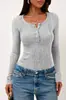 Otoño Invierno 2026 Amazon Wish Nueva Ropa de Mujer Transfronteriza Europea y Americana Camiseta de Manga Larga Color Sólido Botón Temperamento Top Mujer
