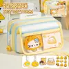 Estuche para Lápices Gato con Queso 13 Capas Color Block Gran Capacidad Transparente Multifuncional Caja de Papelería para Estudiantes Bolsa de Almacenamiento Linda para Niñas