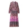 Venta al por mayor de comercio exterior transfronterizo 2025 Moda Retro Estampado Costuras Capas Volantes Cuello Alto Vestido Pastel de Múltiples Capas