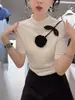 Tricô de Flores Tridimensional de Alta Qualidade, Top Slim de Manga Média, Camisa Intelectual e Versátil para Camadas